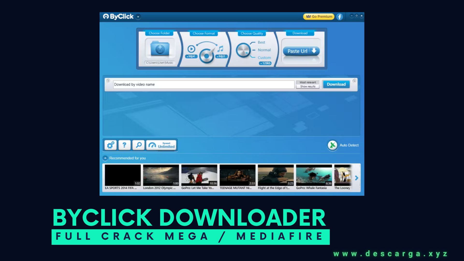 ByClick Downloader - Popup automático en el navegador ByClick Downloader - Popup automático de detección en Chrome mostrando las opciones de descargar como Video o MP3 al reproducir un video de YouTube
