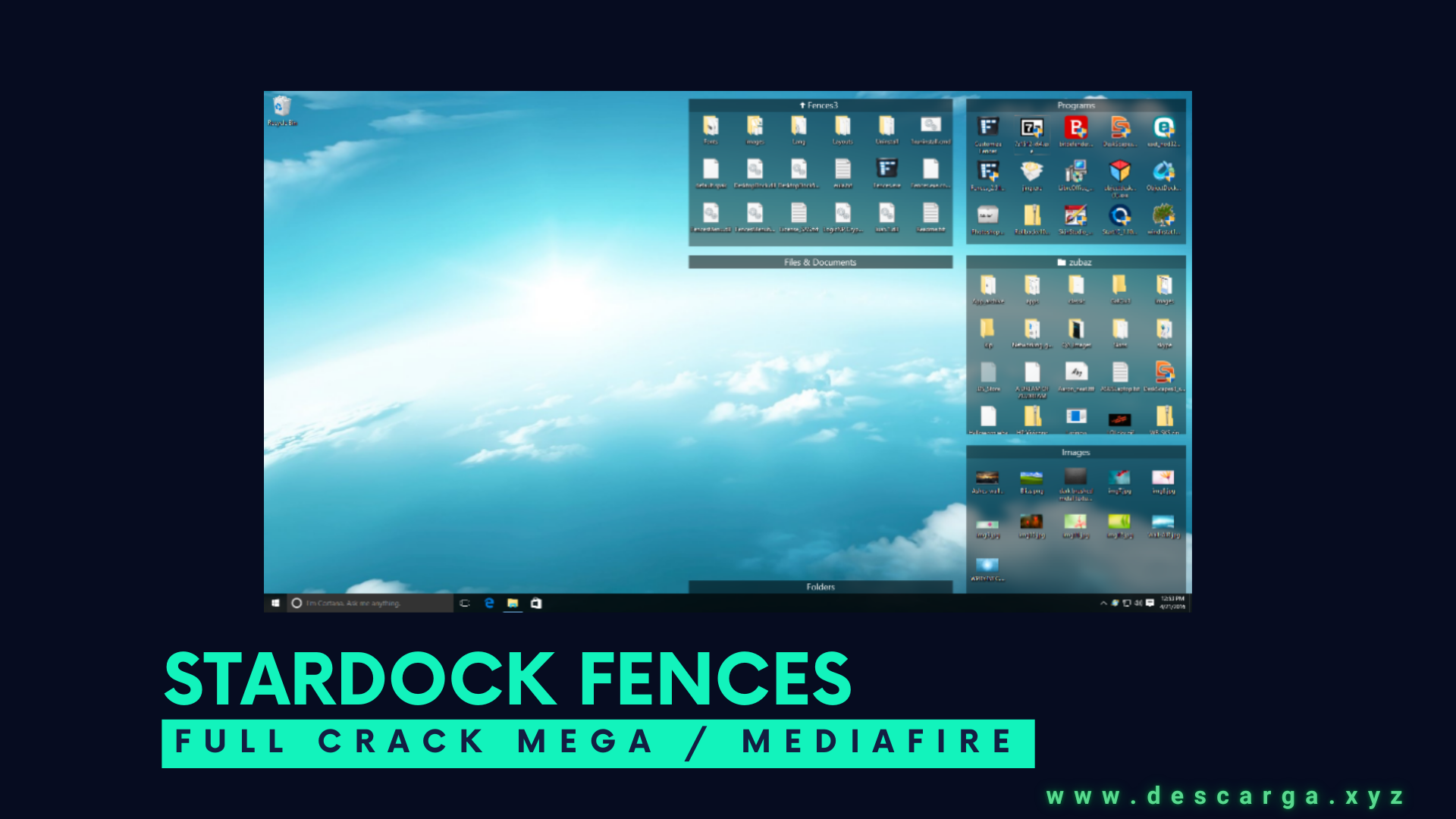 Stardock Fences 6 Full en Español - Escritorio organizado con grupos de iconos transparentes y Tabbed Fences en Windows 11