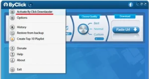 Opciones de formato y calidad en ByClick Downloader Full 