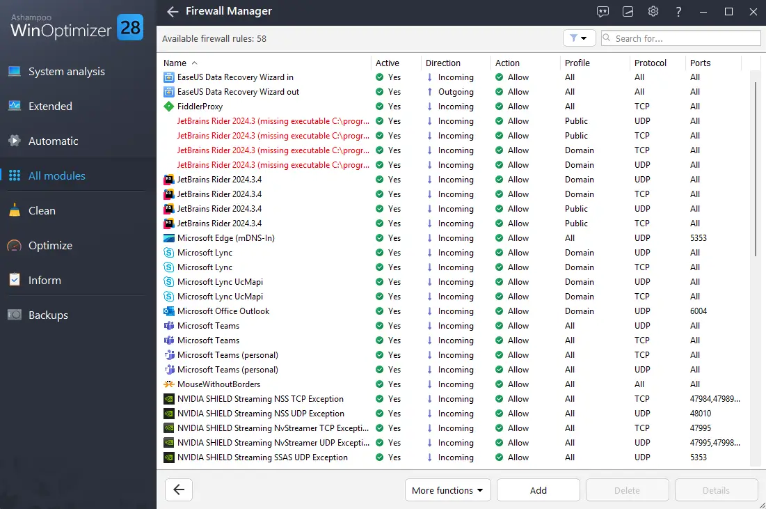Modulos en Ashampoo WinOptimizer Full