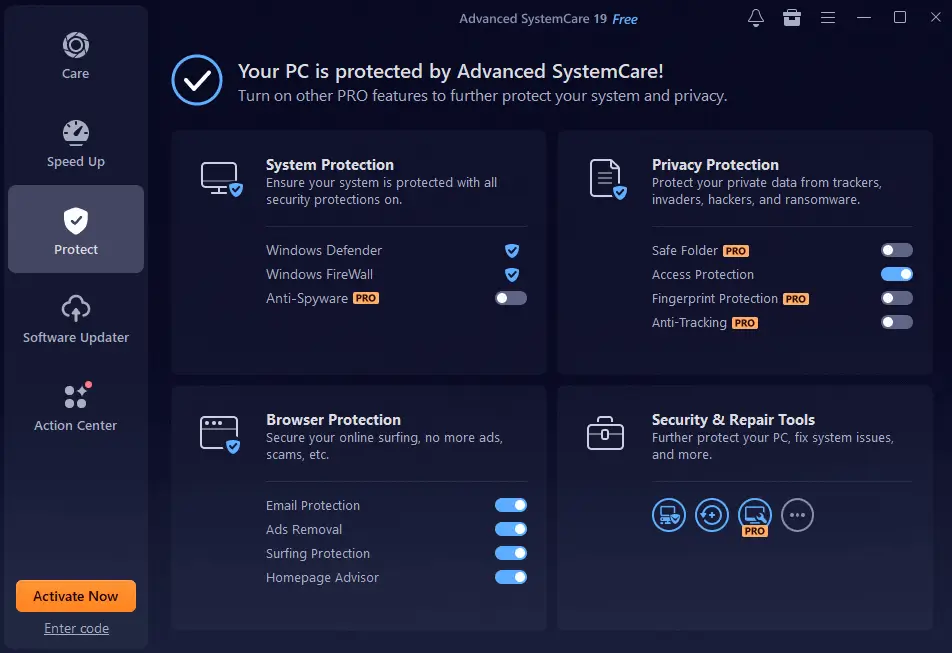 Advanced SystemCare Pro Full interfaz principal en español