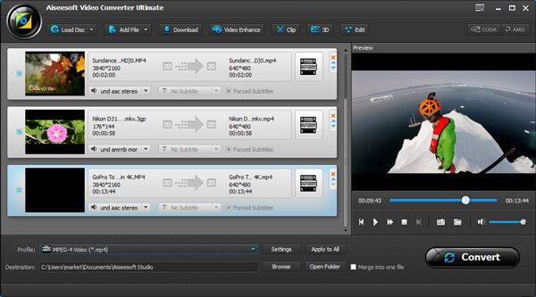 Aiseesoft Video Converter Ultimate 2026 - Interfaz principal Aiseesoft Video Converter Ultimate - Interfaz principal mostrando archivos de video cargados listos para convertir con opciones de formato de destino
