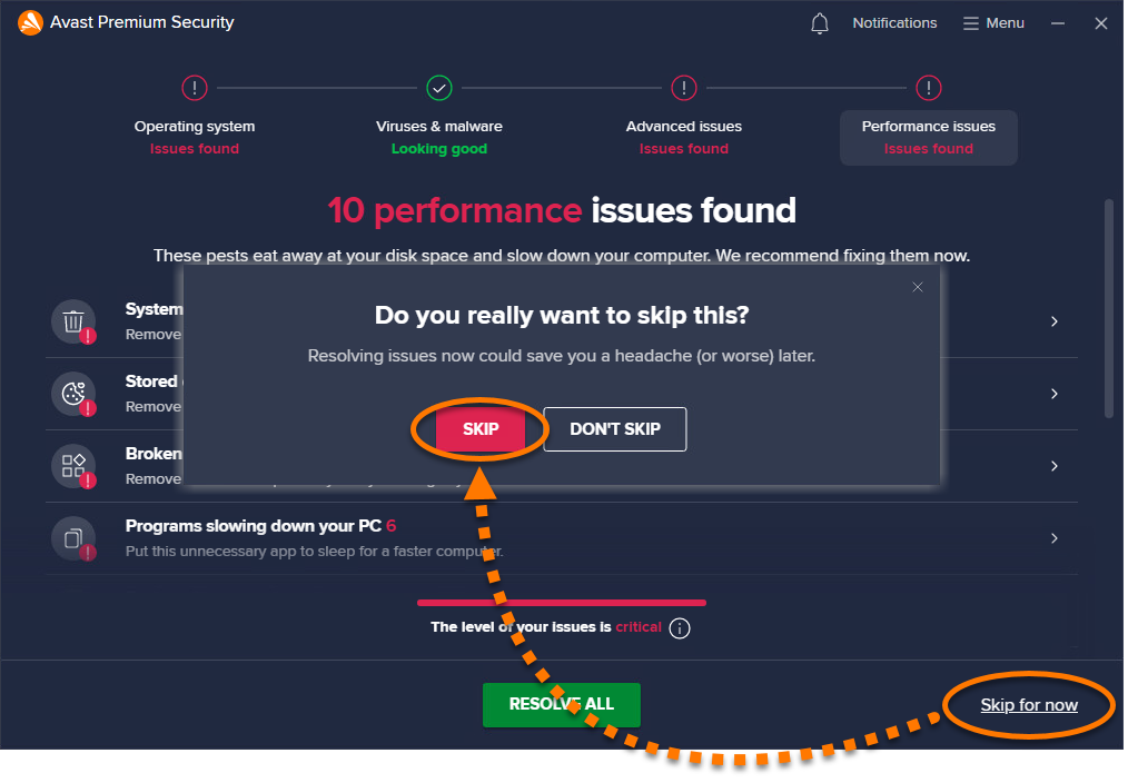 Avast Premium Security Full - Opciones de análisis del sistema Smart Scan y escaneo profundo