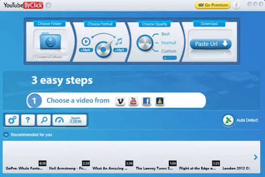 YouTube By Click Premium - Pantalla principal YouTube By Click Premium Full en Español - Pantalla principal con detección automática de video en Windows