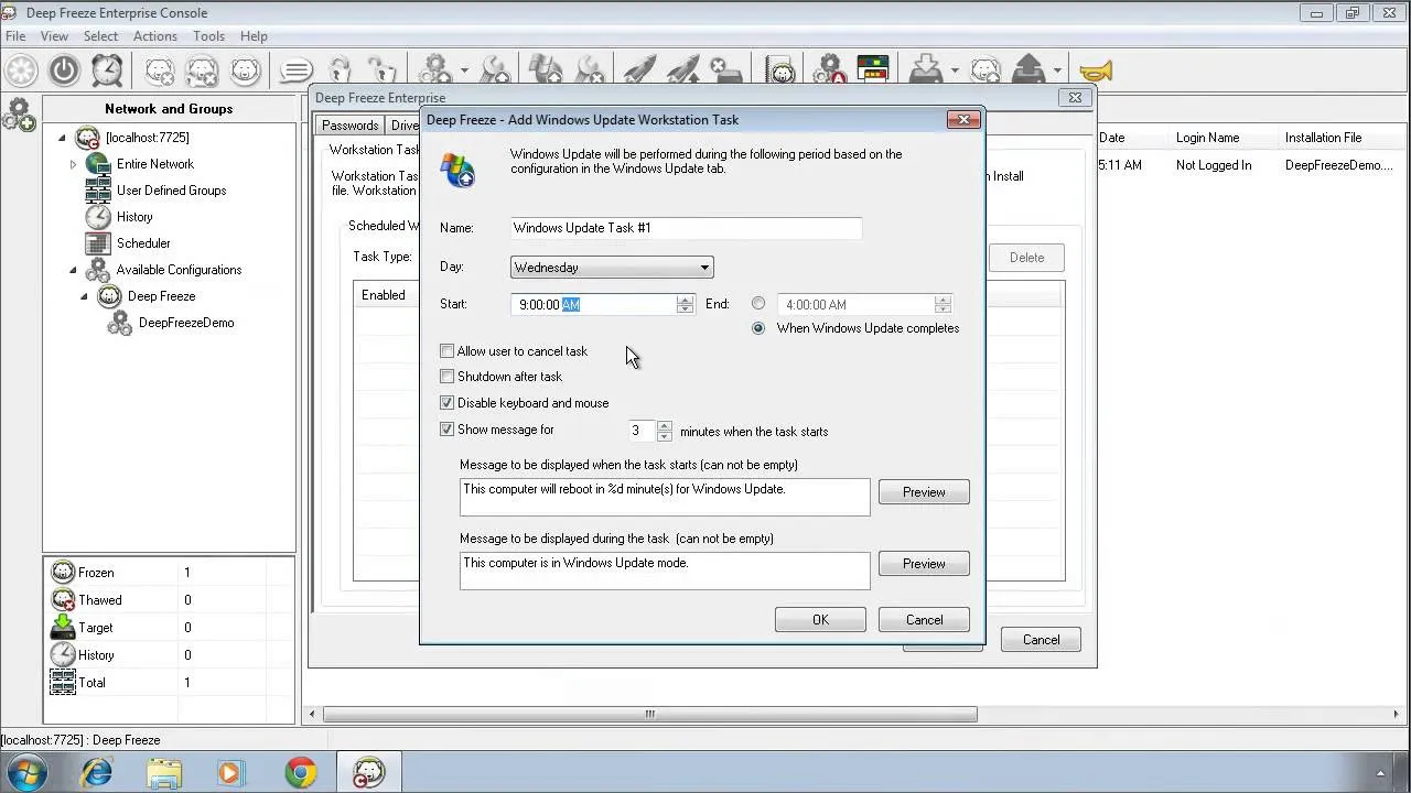 Deep Freeze Enterprise - Estado Frozen activo Deep Freeze Enterprise v8.60 Full en Español - Icono en la bandeja del sistema indicando estado Frozen (congelado) activo en Windows 11