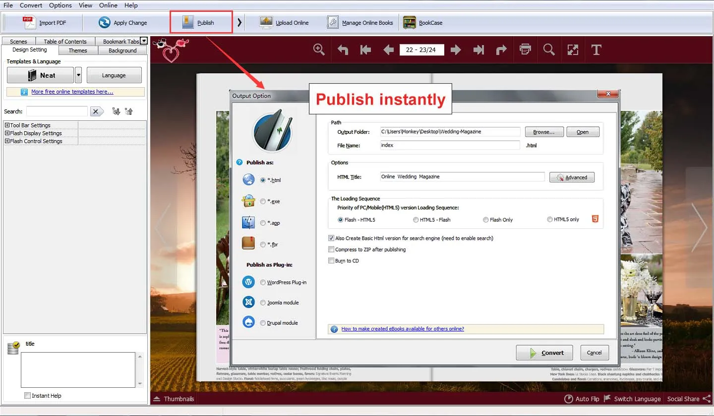 Flip PDF Professional v4.4.9.11 Full en Español - Interfaz principal con panel de edición mostrando plantillas prediseñadas y vista previa del flipbook interactivo