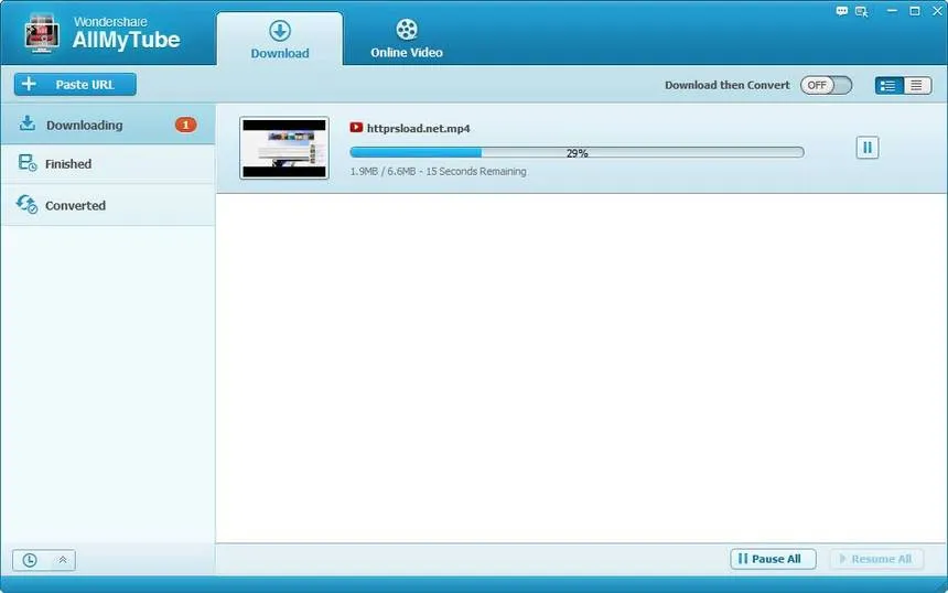 Wondershare AllMyTube - Interfaz principal Wondershare AllMyTube v7.4.9.2 Full en Español - Interfaz principal con descargas en progreso desde YouTube y Vimeo simultáneamente con tecnología multihilo