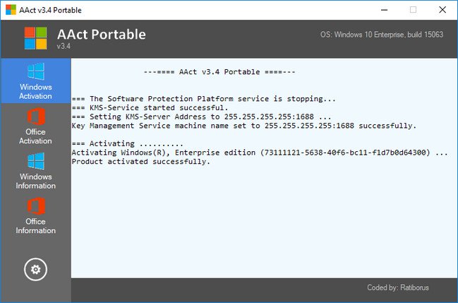 AAct Portable - Interfaz principal AAct Portable v4.3.3 by Ratiborus - Interfaz principal con botones Windows Activation y Office Activation en Windows 11