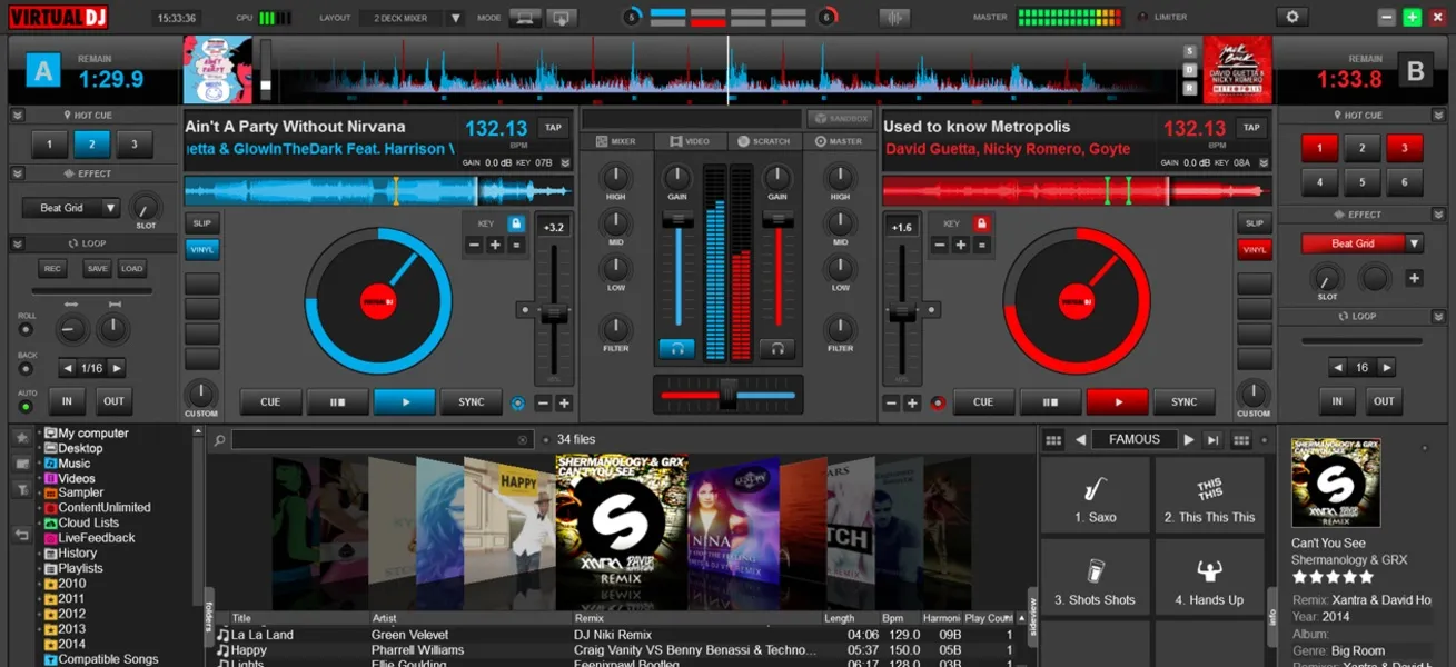Virtual DJ Studio - Pantalla de karaoke en monitor externo mostrando letra CDG sincronizada con imagen de fondo personalizada y controles del DJ en el monitor principal