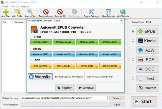AniceSoft EPUB Converter - Modo de conversión EPUB a PDF con varios libros electrónicos añadidos en lote listos para convertir