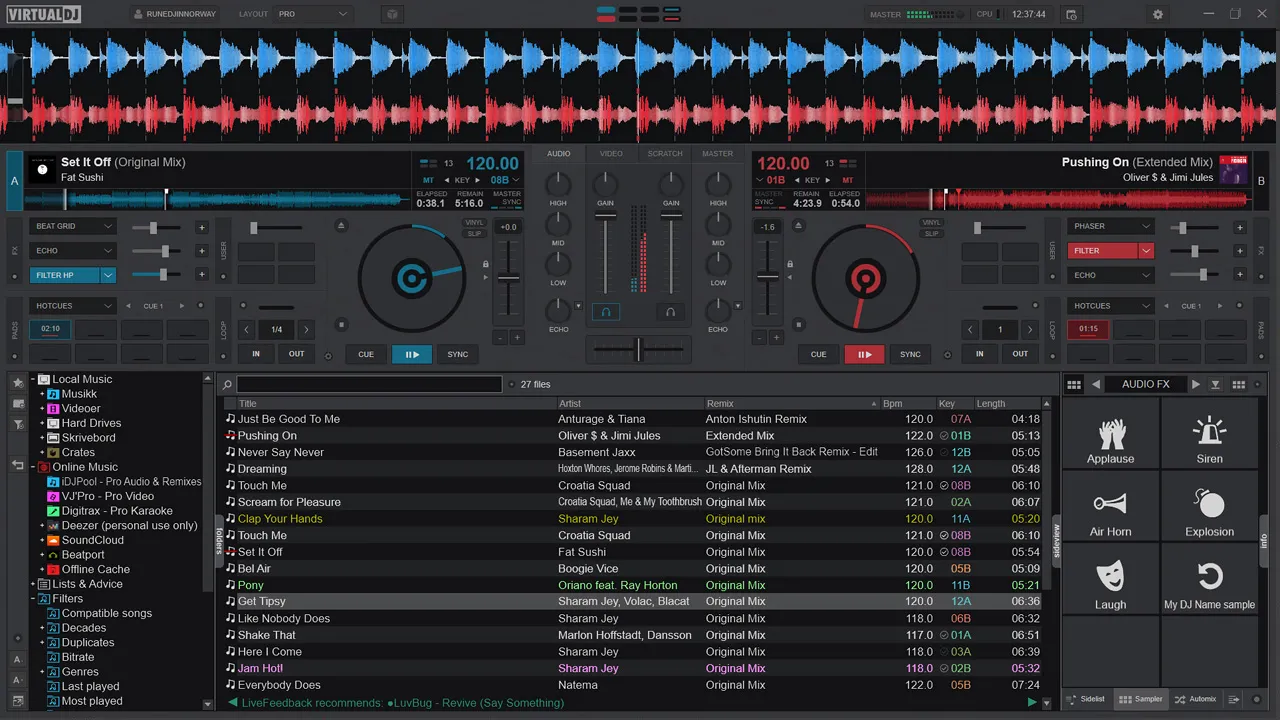 Virtual DJ Studio - Configuración de múltiples tarjetas de sonido asignando salida principal al sistema de PA y salida de monitor a auriculares del DJ para preescucha
