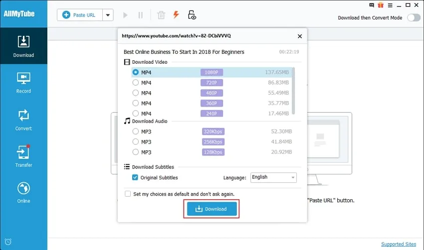 Wondershare AllMyTube - Activación correcta Wondershare AllMyTube v7.4.9.2 Full activado correctamente con crack en Windows 11 - Estado Registered visible en la interfaz