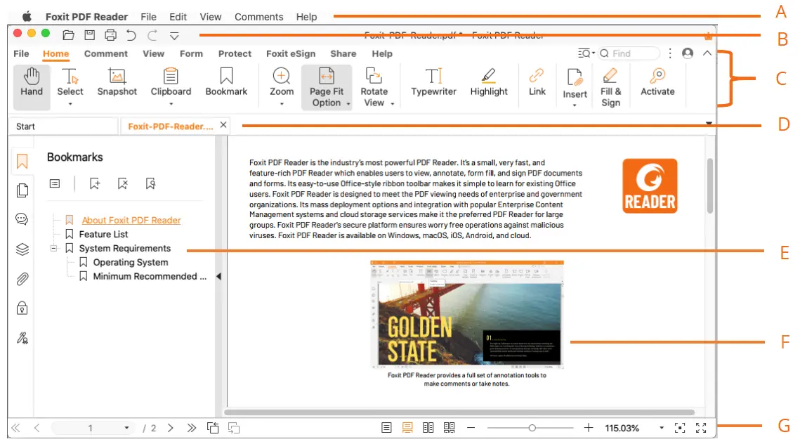 Foxit Reader 2026 - Configuración del modo seguro de lectura mostrando las opciones de sandbox y protección contra scripts JavaScript maliciosos en PDFs