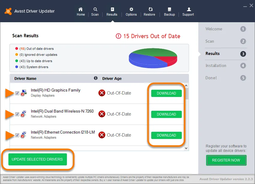 Avast Driver Updater Full en Español - Pantalla principal mostrando el resumen del estado de los controladores del sistema con el botón de escaneo