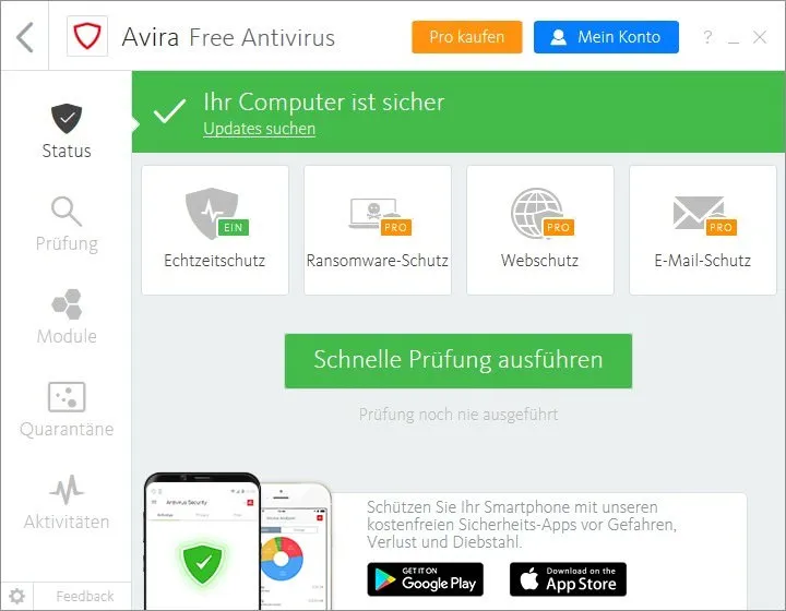 Avira Antivirus Pro Full en Español - Panel principal mostrando el estado de protección activa en tiempo real con todas las capas de seguridad en verde