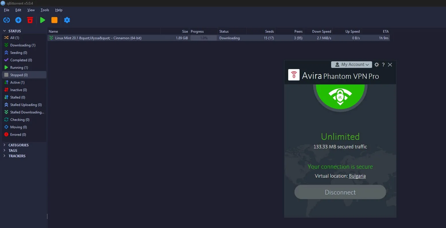 Avira Phantom VPN Pro - Pantalla principal Avira Phantom VPN Pro Full en Español - Pantalla principal mostrando el botón de conexión apagado con la ubicación actual visible y la opción de seleccionar servidor
