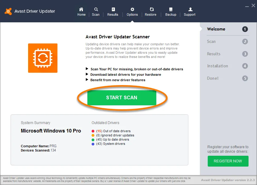 Avast Driver Updater Full en Español - Resultados del escaneo mostrando la lista de controladores desactualizados detectados con el número de versión actual y la disponible