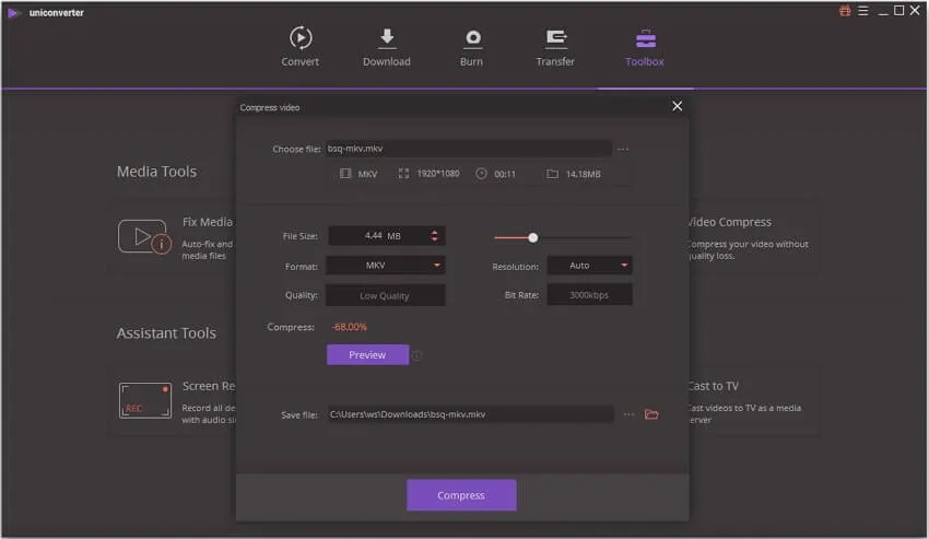 Wondershare UniConverter - Descarga de video online Wondershare UniConverter Full en Español - Módulo de descarga de video mostrando la detección automática de un video de YouTube con selección de resolución 4K y formato de destino MP4