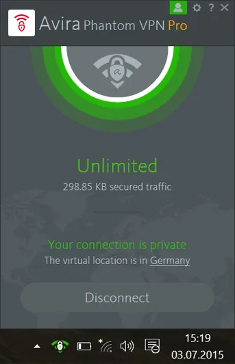 Avira Phantom VPN Pro - Lista de servidores Avira Phantom VPN Pro Full en Español - Lista de servidores disponibles mostrando los países con sus indicadores de carga y latencia para seleccionar la mejor conexión