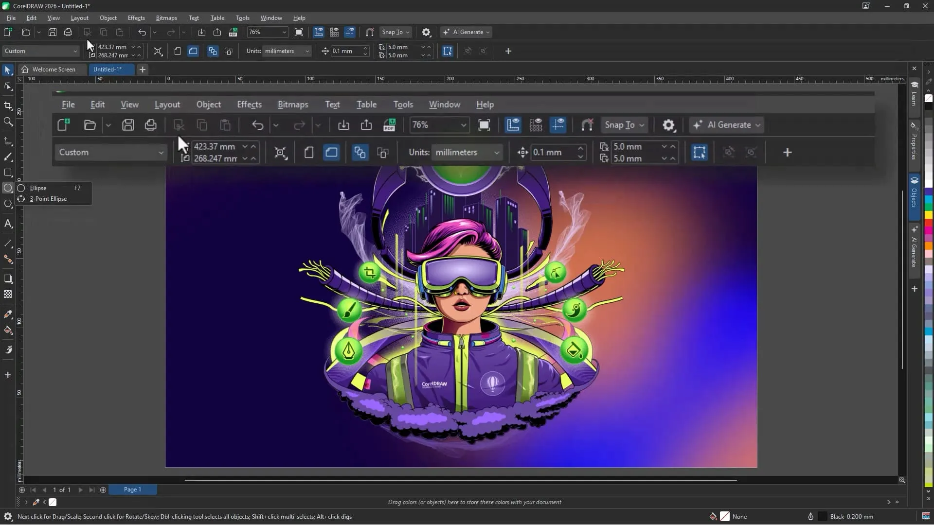 CorelDRAW Graphics Suite 2026 Full en Español - PowerTRACE convirtiendo una imagen bitmap en vectores editables con el motor de inteligencia artificial